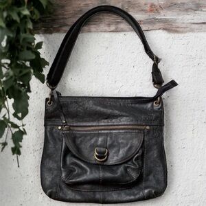 Fossil Sasha Black Pebbled Leather Shoulder Bag Vintage